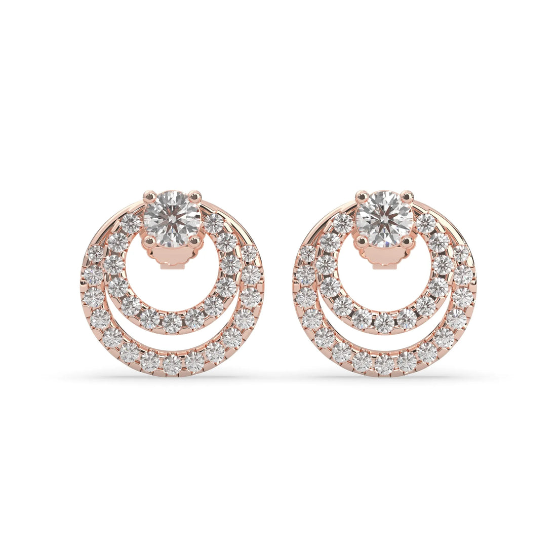 OctaPearl Round Prong Set Lab Grown Diamond Double Circle Stud Earrings - Rose Gold