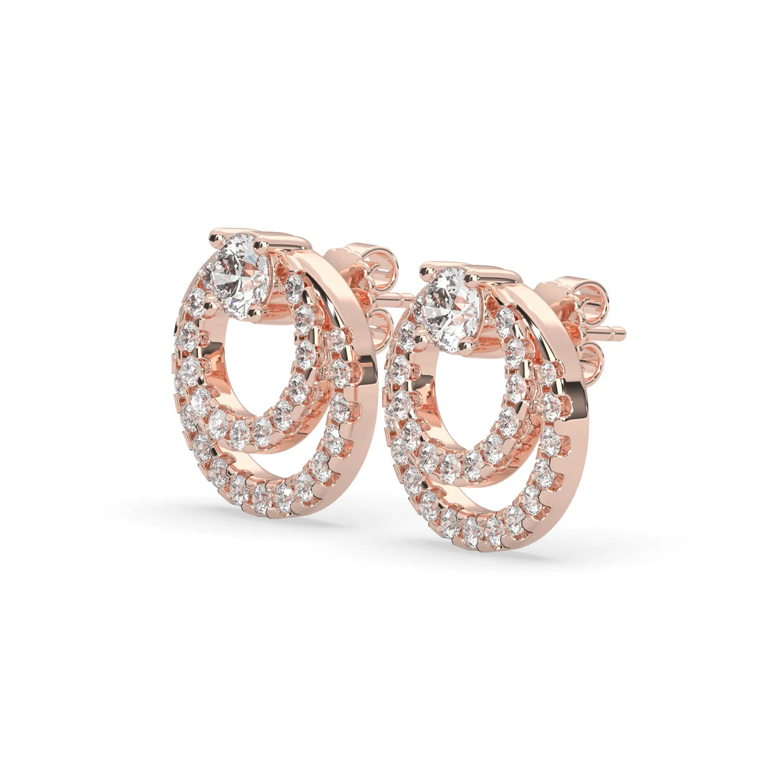 OctaPearl Round Prong Set Lab Grown Diamond Double Circle Stud Earrings - Rose Gold