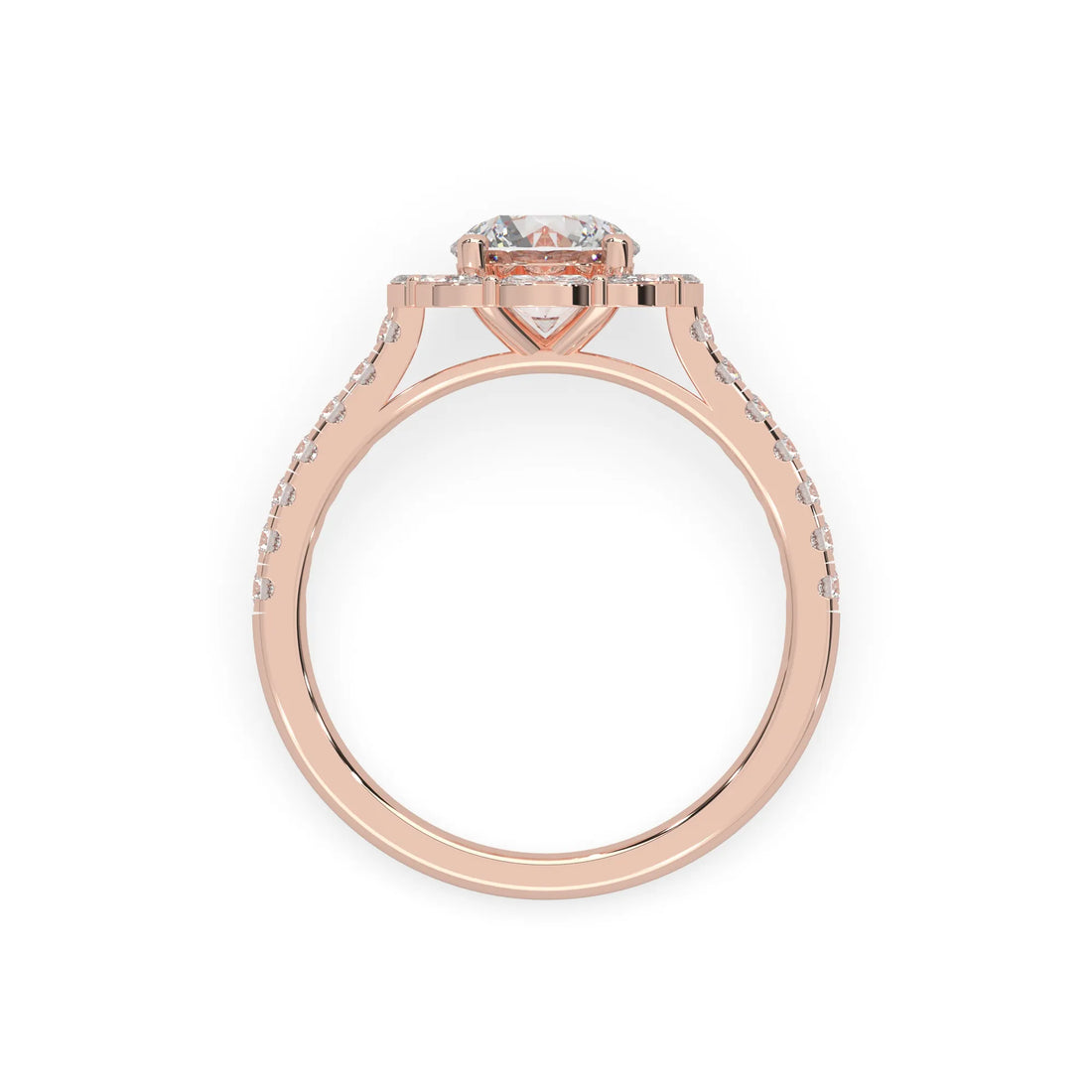 OctaPearl 1 Round Lab Grown Diamond Floral Halo Pave Engagement Ring