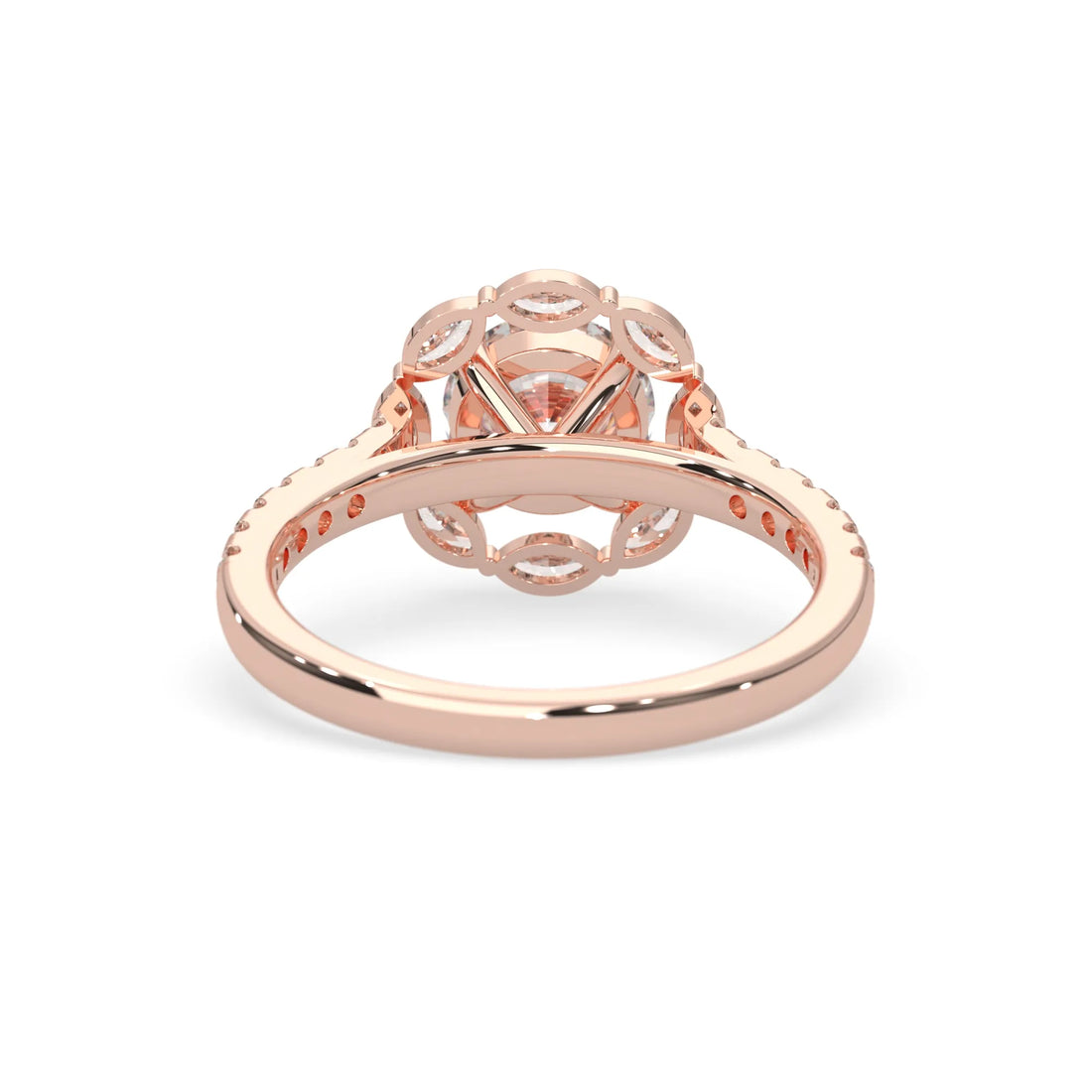 OctaPearl 1 Round Lab Grown Diamond Floral Halo Pave Engagement Ring