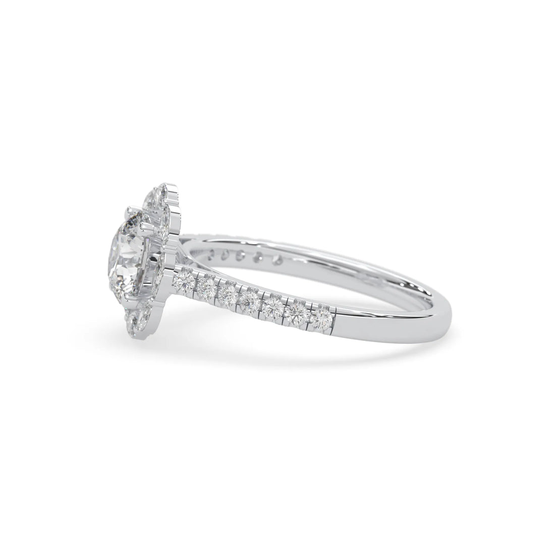 OctaPearl 1 Round Lab Grown Diamond Floral Halo Pave Engagement Ring