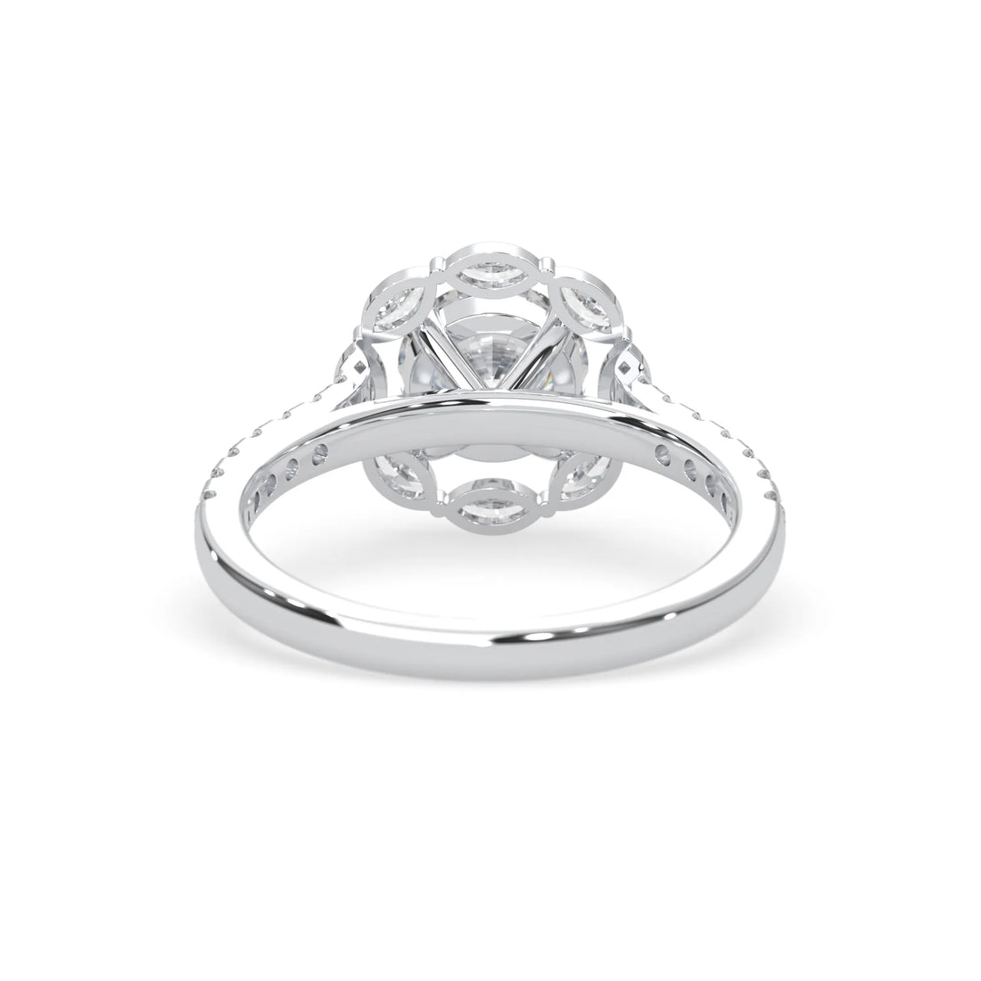 OctaPearl 1 Round Lab Grown Diamond Floral Halo Pave Engagement Ring