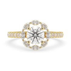 OctaPearl 1 Round Lab Grown Diamond Floral Halo Pave Engagement Ring