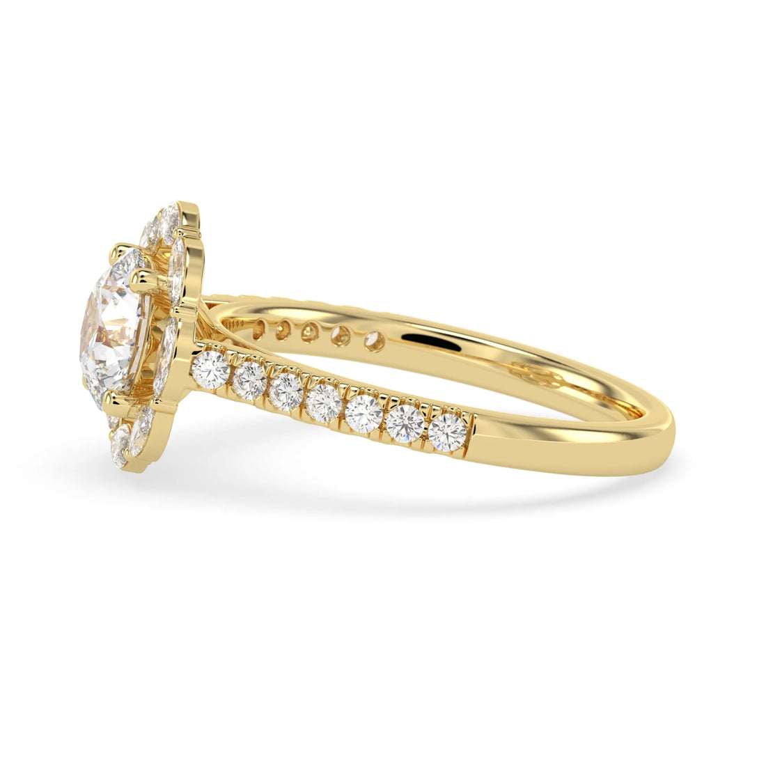 OctaPearl 1 Round Lab Grown Diamond Floral Halo Pave Engagement Ring