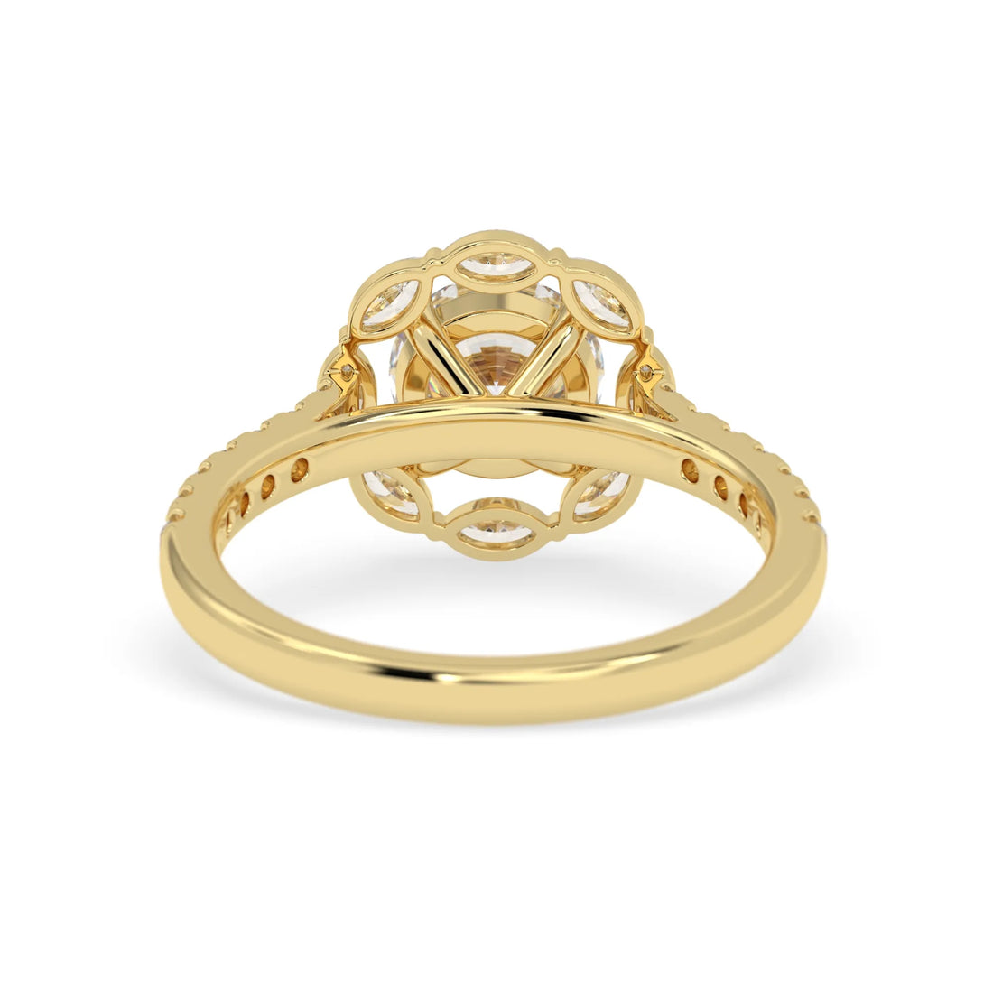 OctaPearl 1 Round Lab Grown Diamond Floral Halo Pave Engagement Ring