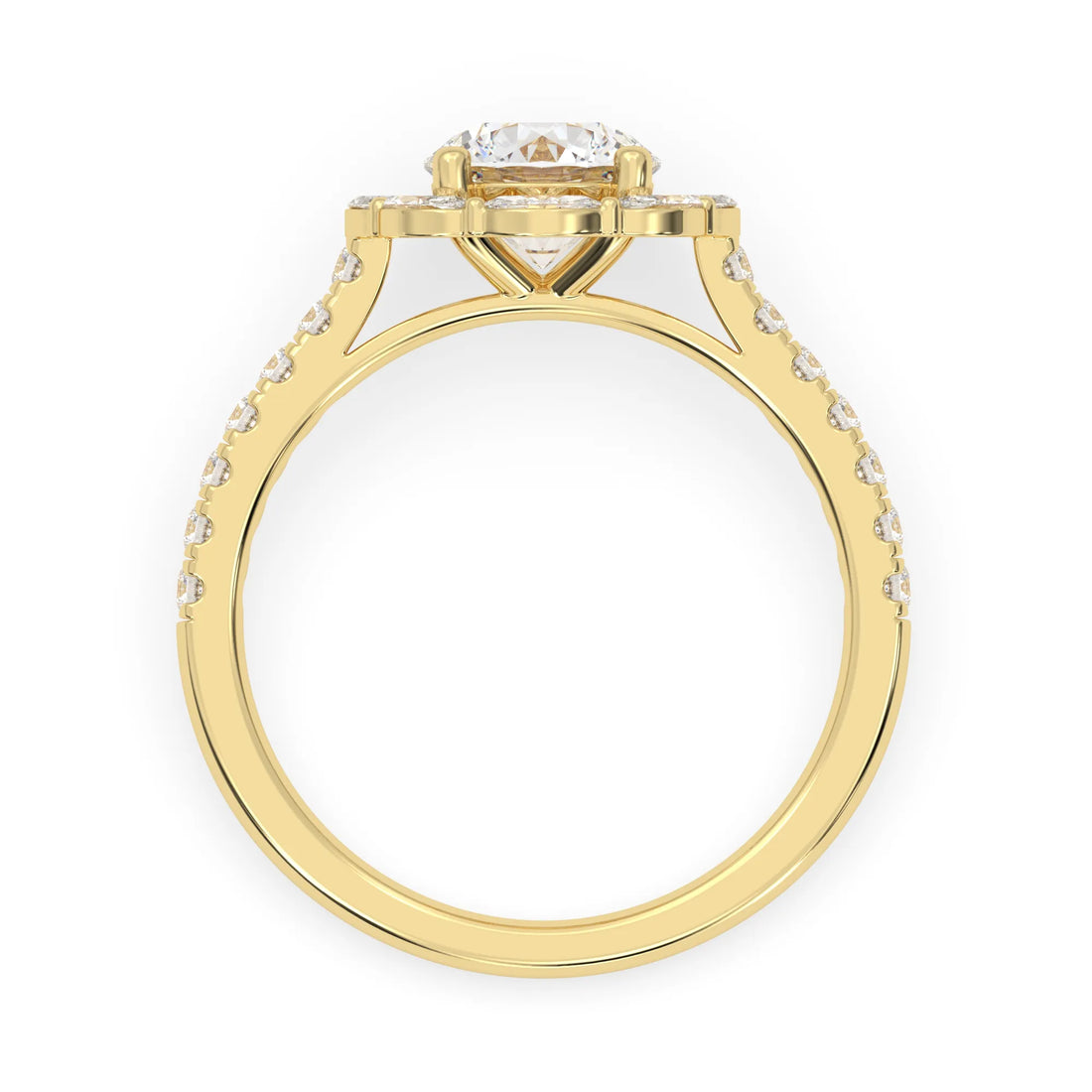 OctaPearl 1 Round Lab Grown Diamond Floral Halo Pave Engagement Ring