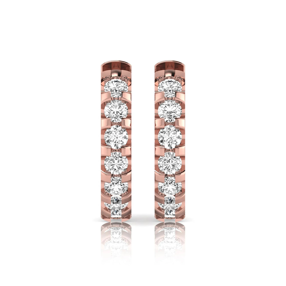 OctaPearl Round Lab Grown Diamond Half Eternity Huggie Hoop Earrings