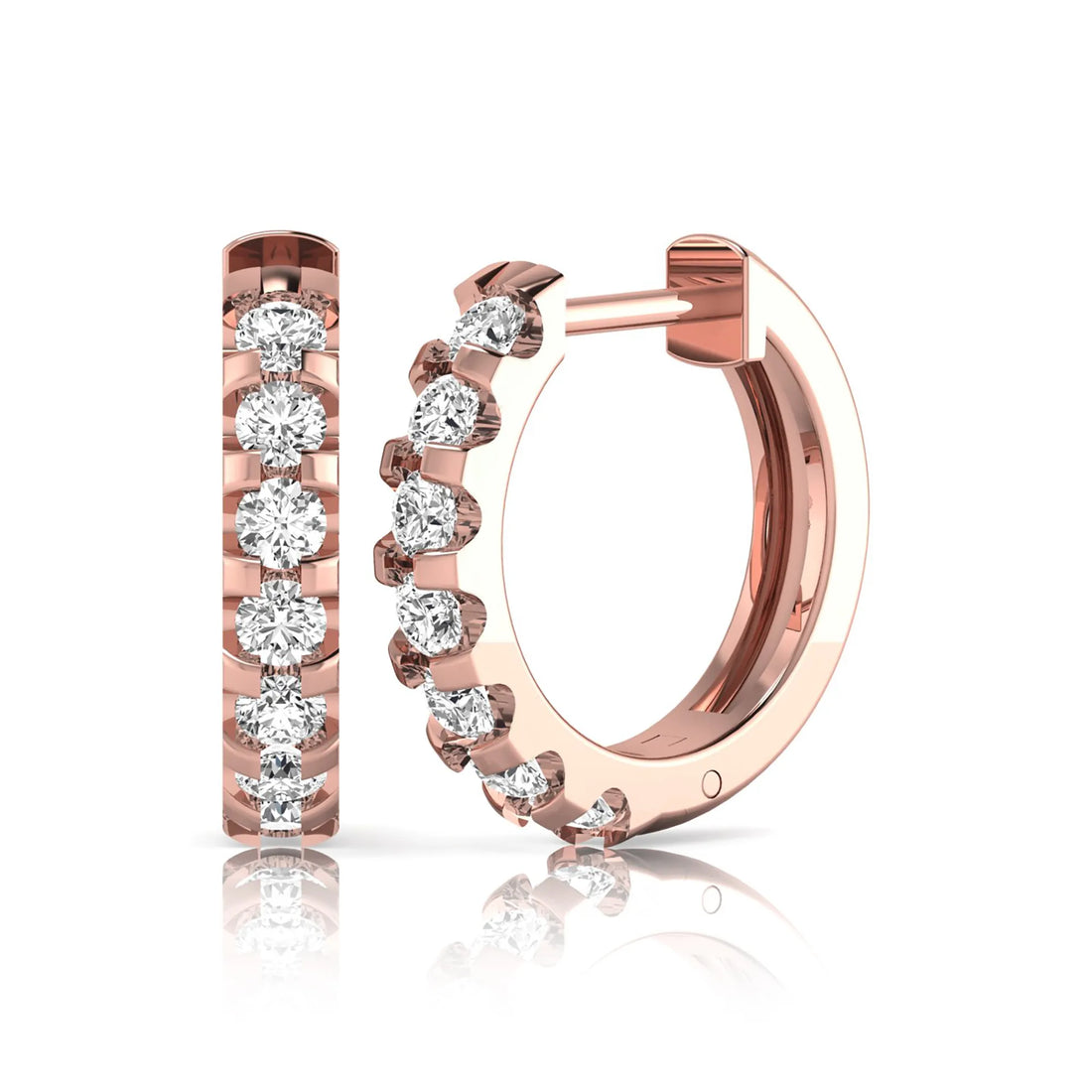 OctaPearl Round Lab Grown Diamond Half Eternity Huggie Hoop Earrings