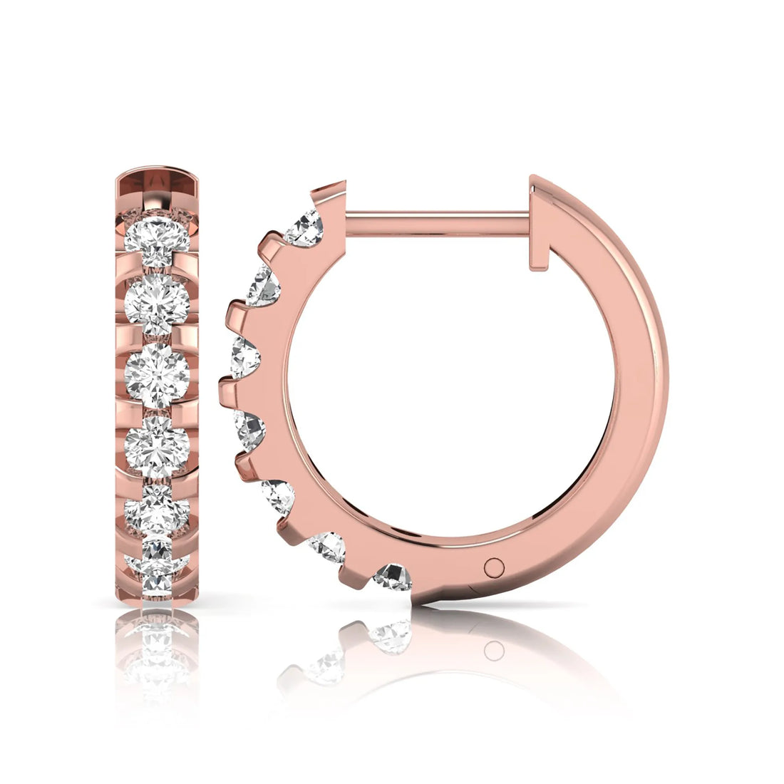 OctaPearl Round Lab Grown Diamond Half Eternity Huggie Hoop Earrings