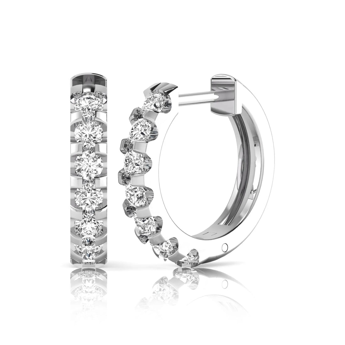 OctaPearl Round Lab Grown Diamond Half Eternity Huggie Hoop Earrings