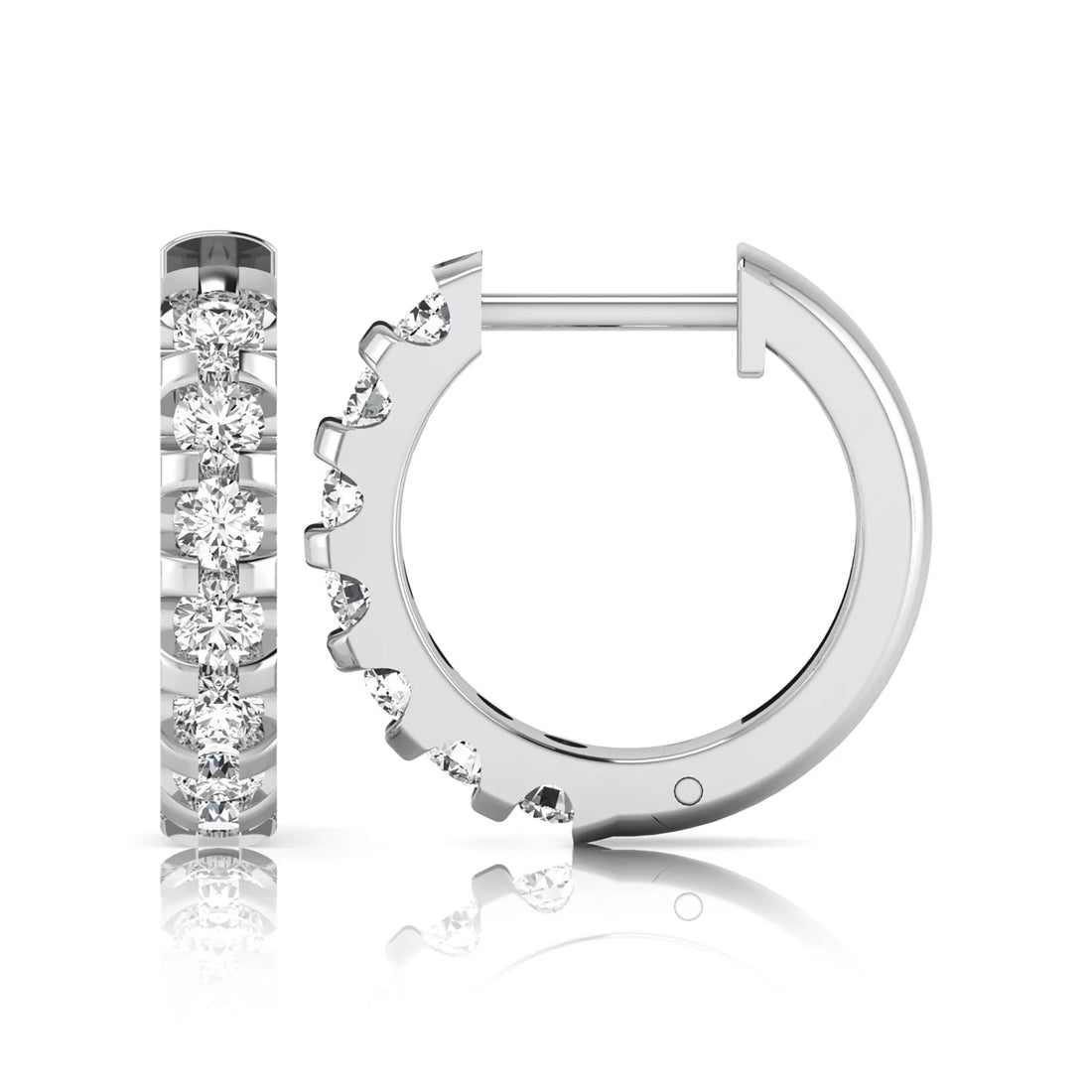 OctaPearl Round Lab Grown Diamond Half Eternity Huggie Hoop Earrings