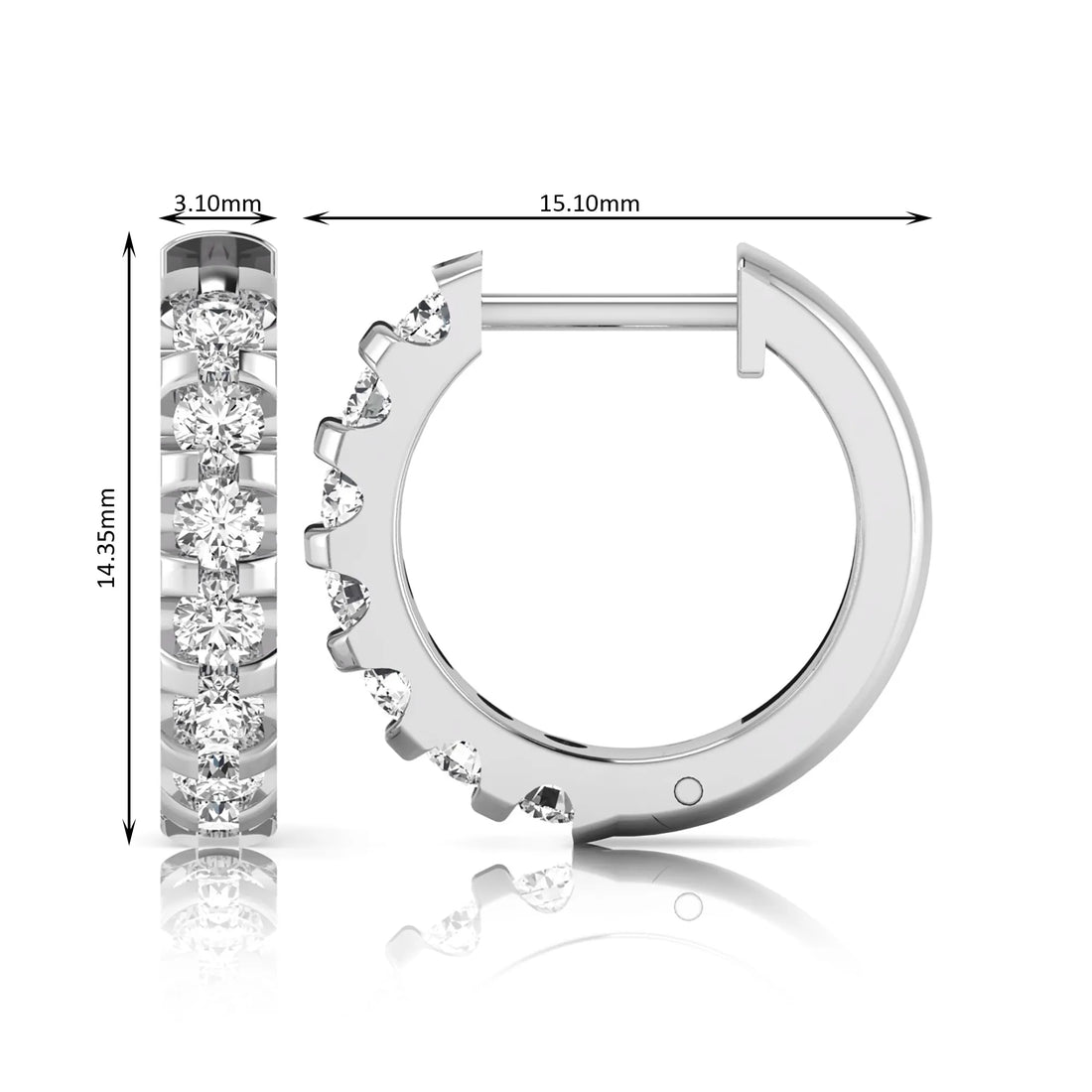 OctaPearl Round Lab Grown Diamond Half Eternity Huggie Hoop Earrings