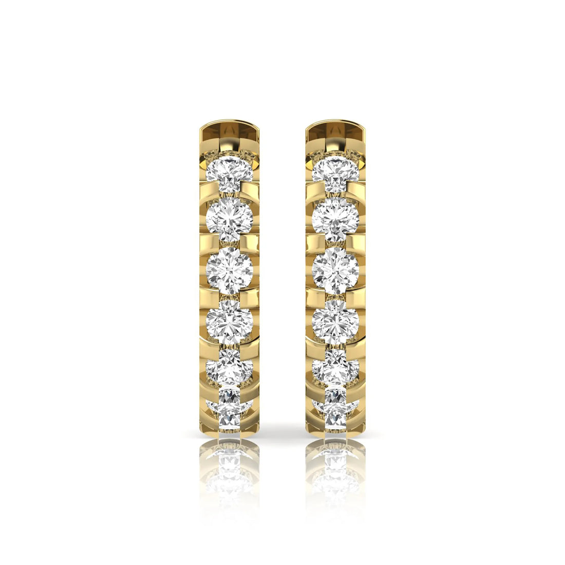 OctaPearl Round Lab Grown Diamond Half Eternity Huggie Hoop Earrings