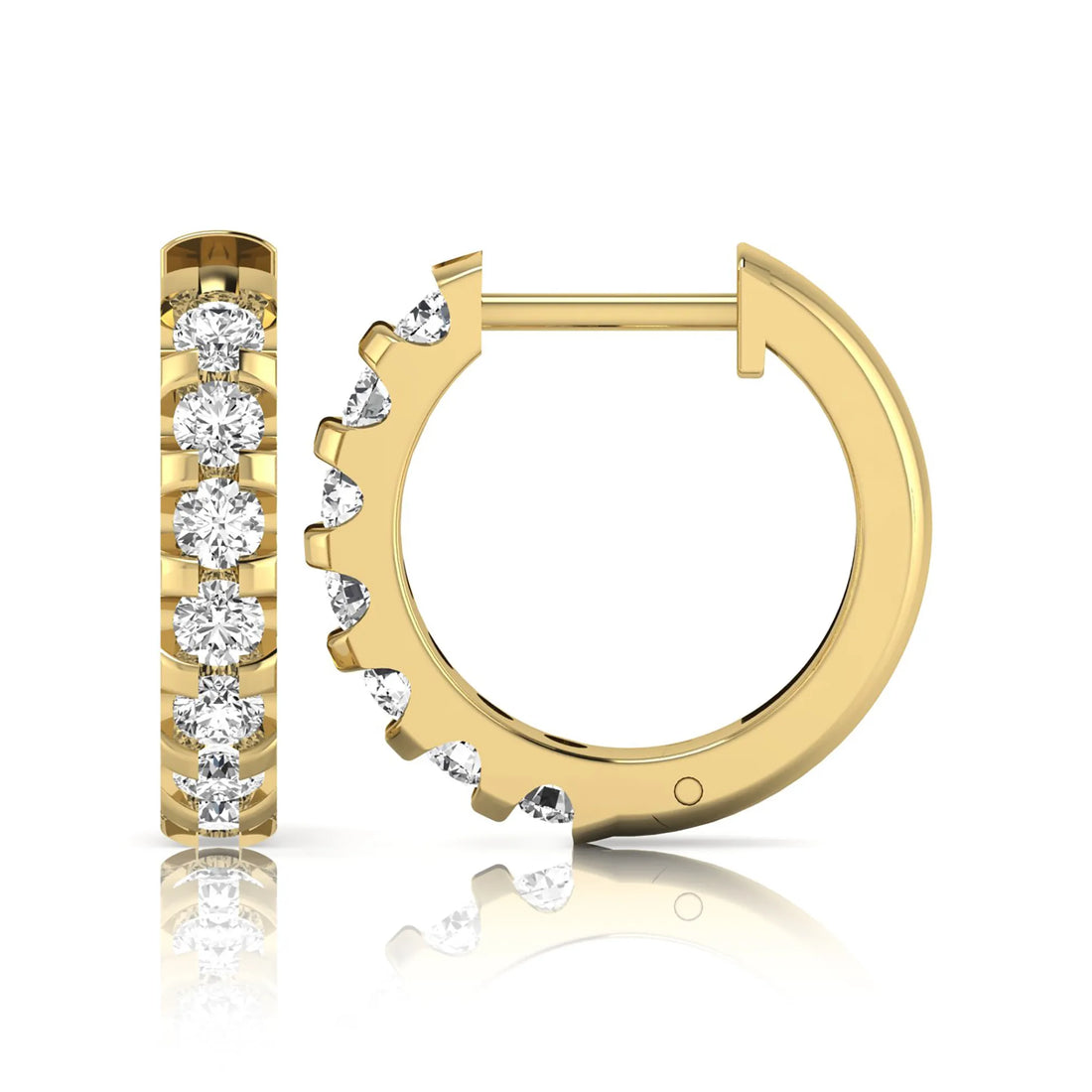 OctaPearl Round Lab Grown Diamond Half Eternity Huggie Hoop Earrings