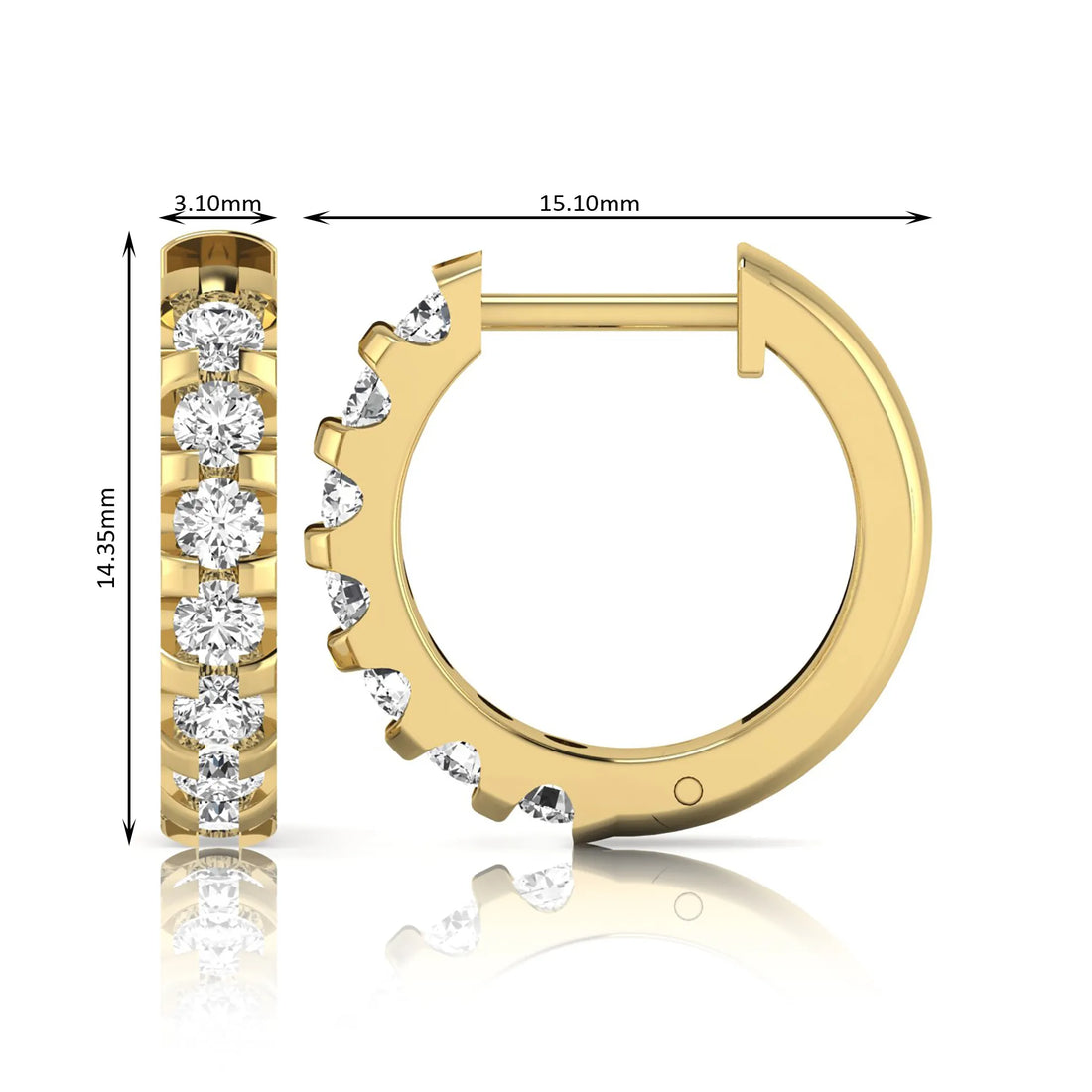 OctaPearl Round Lab Grown Diamond Half Eternity Huggie Hoop Earrings