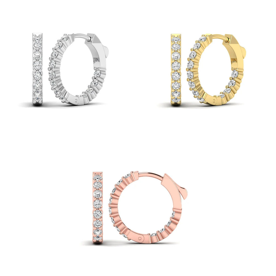 OctaPearl Round Lab Grown Diamond Huggie Hoop Earrings