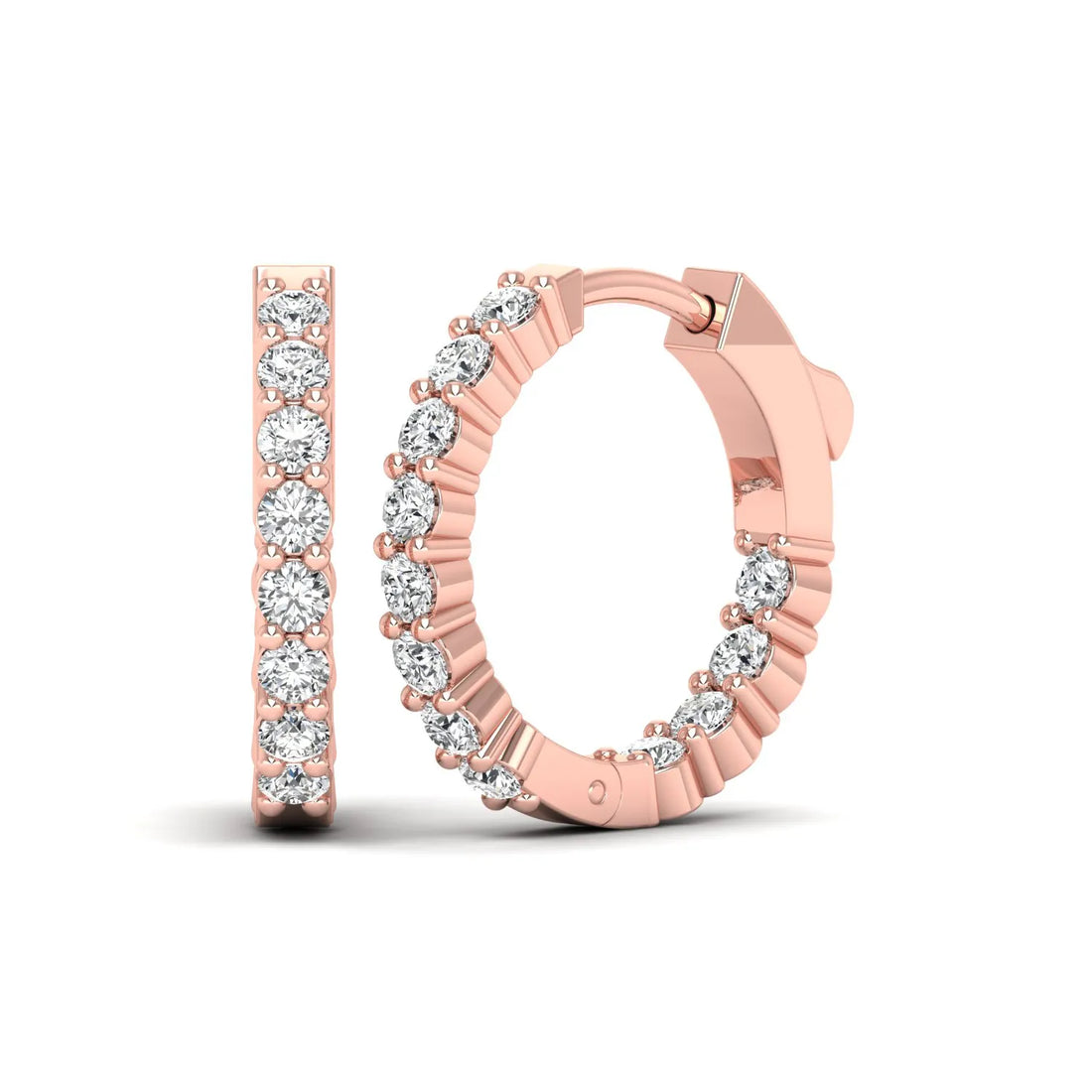 OctaPearl Round Lab Grown Diamond Huggie Hoop Earrings
