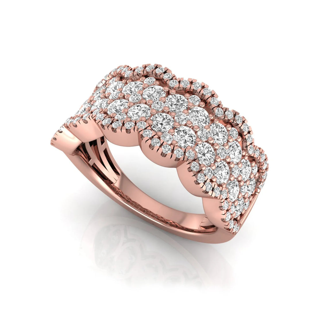 OctaPearl Multi Row Pave Lab Grown Diamond Scalloped Engagement Wide Band Ring