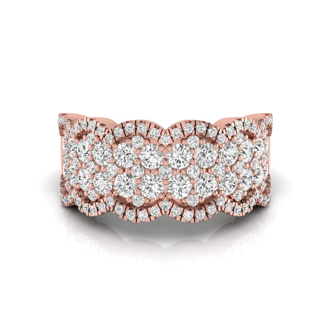 OctaPearl Multi Row Pave Lab Grown Diamond Scalloped Engagement Wide Band Ring