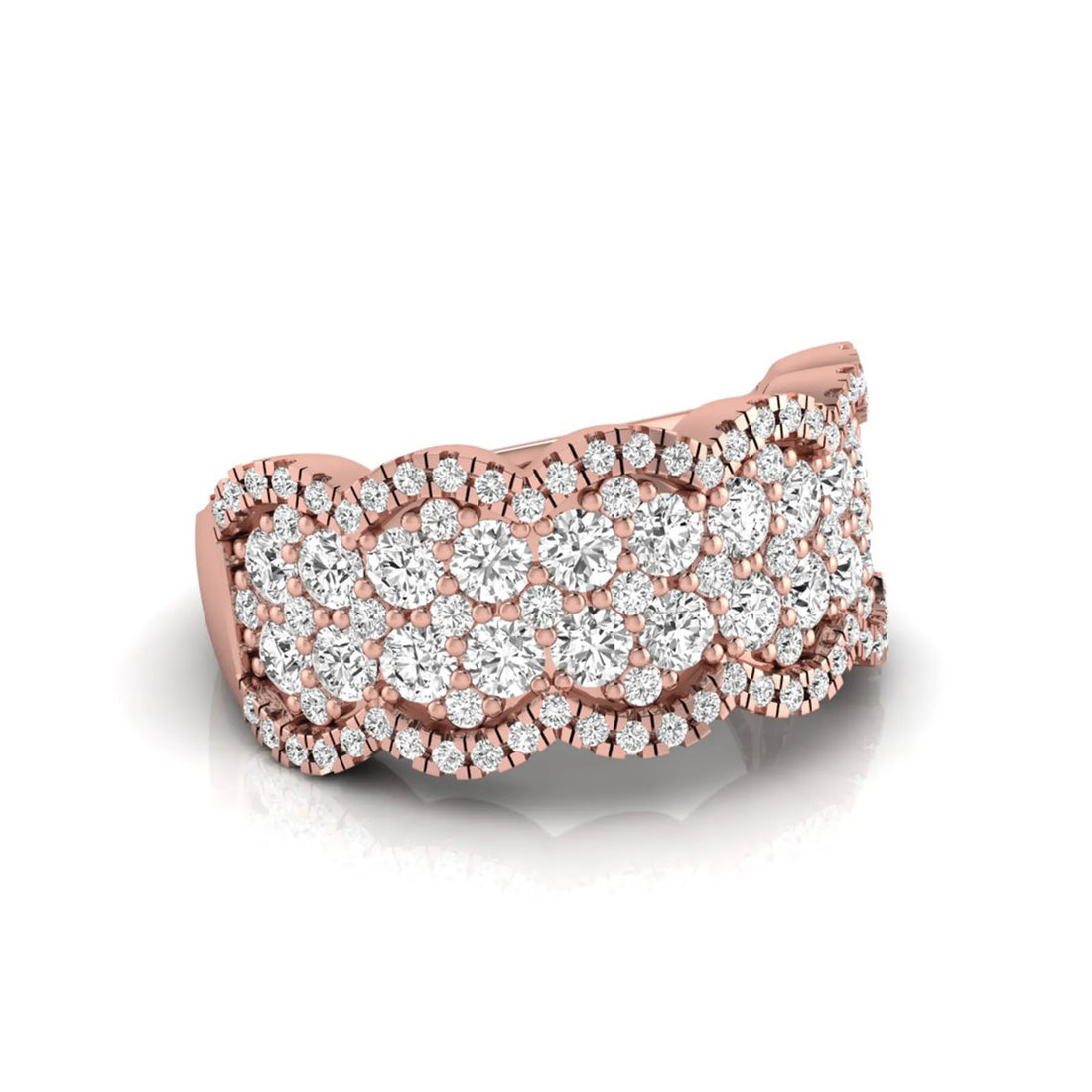 OctaPearl Multi Row Pave Lab Grown Diamond Scalloped Engagement Wide Band Ring