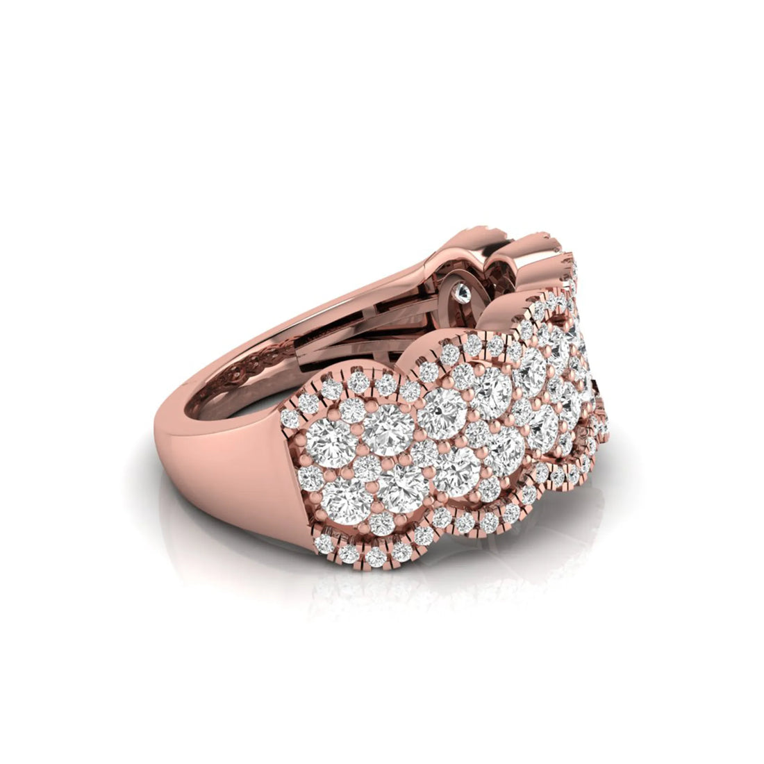 OctaPearl Multi Row Pave Lab Grown Diamond Scalloped Engagement Wide Band Ring