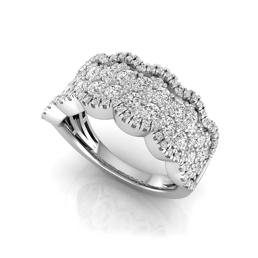 OctaPearl Multi Row Pave Lab Grown Diamond Scalloped Engagement Wide Band Ring