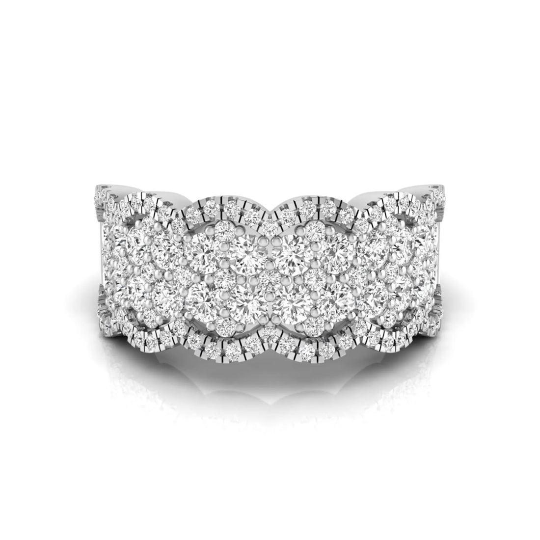 OctaPearl Multi Row Pave Lab Grown Diamond Scalloped Engagement Wide Band Ring