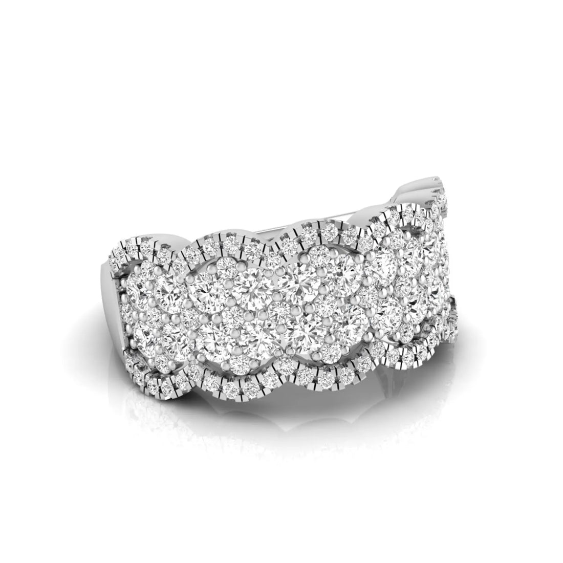OctaPearl Multi Row Pave Lab Grown Diamond Scalloped Engagement Wide Band Ring