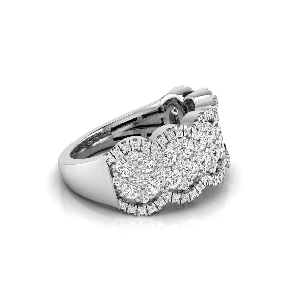 OctaPearl Multi Row Pave Lab Grown Diamond Scalloped Engagement Wide Band Ring