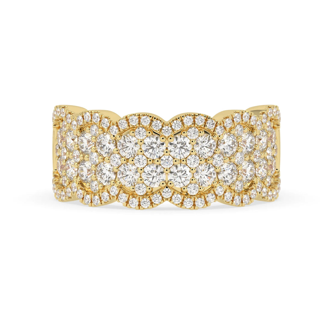OctaPearl Multi Row Pave Lab Grown Diamond Scalloped Engagement Wide Band Ring