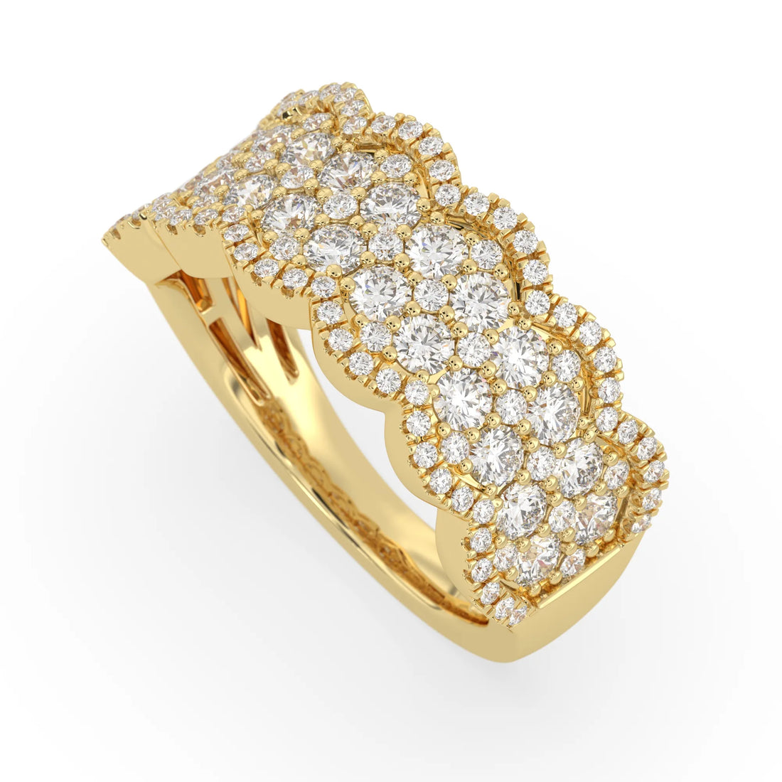OctaPearl Multi Row Pave Lab Grown Diamond Scalloped Engagement Wide Band Ring