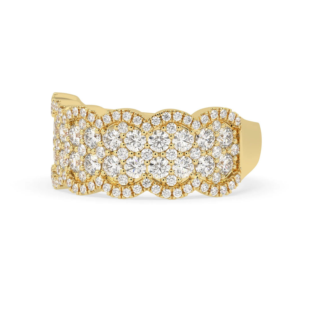 OctaPearl Multi Row Pave Lab Grown Diamond Scalloped Engagement Wide Band Ring