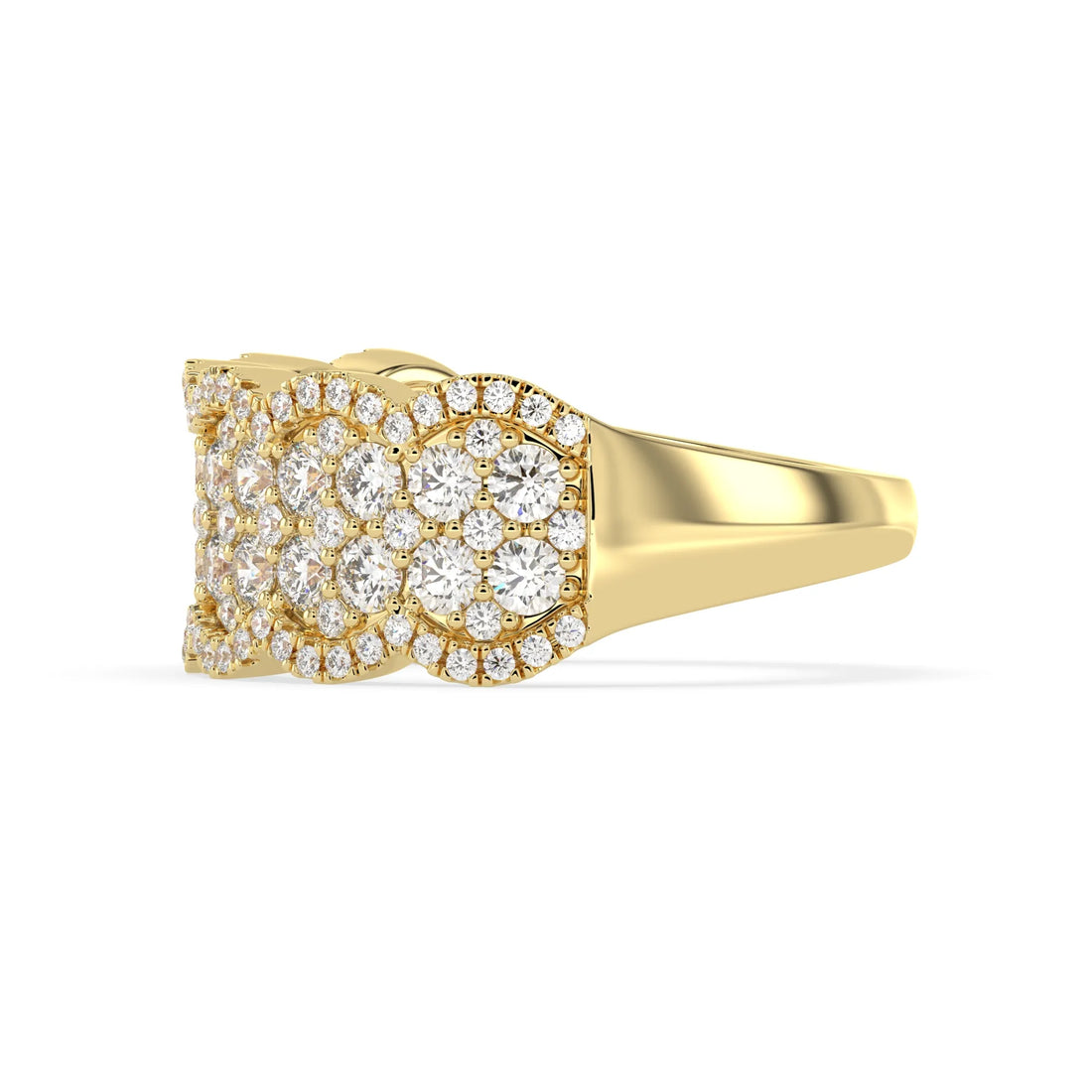OctaPearl Multi Row Pave Lab Grown Diamond Scalloped Engagement Wide Band Ring