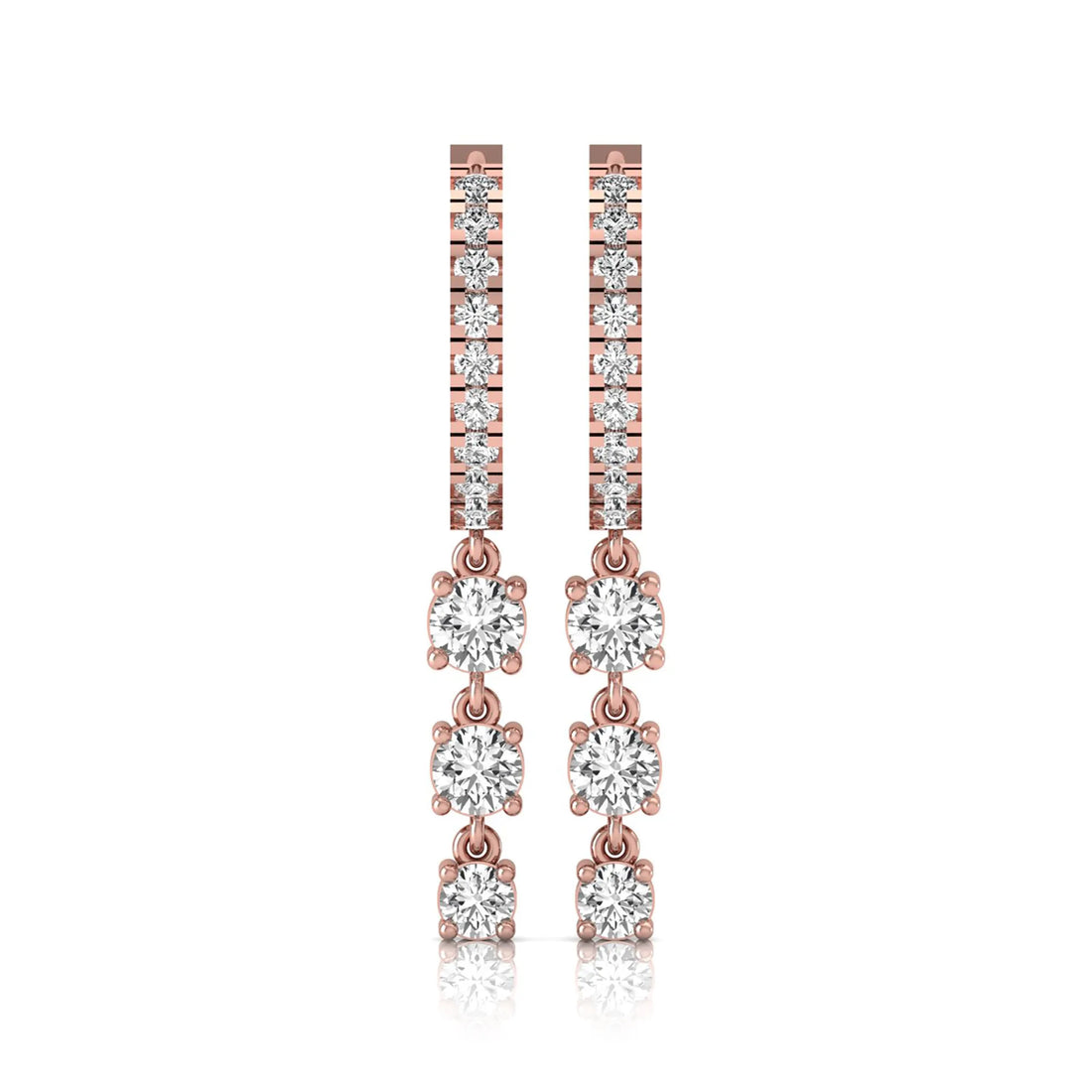 OctaPearl Round Lab Grown Diamond Three-Stone Drop Hoop Earrings