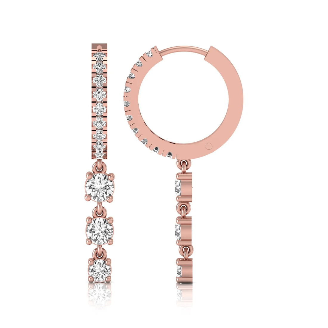 OctaPearl Round Lab Grown Diamond Three-Stone Drop Hoop Earrings