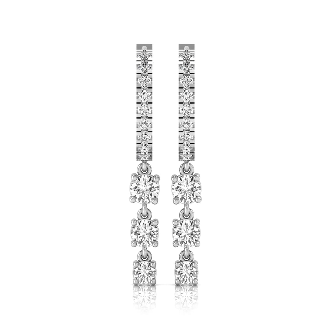 OctaPearl Round Lab Grown Diamond Three-Stone Drop Hoop Earrings