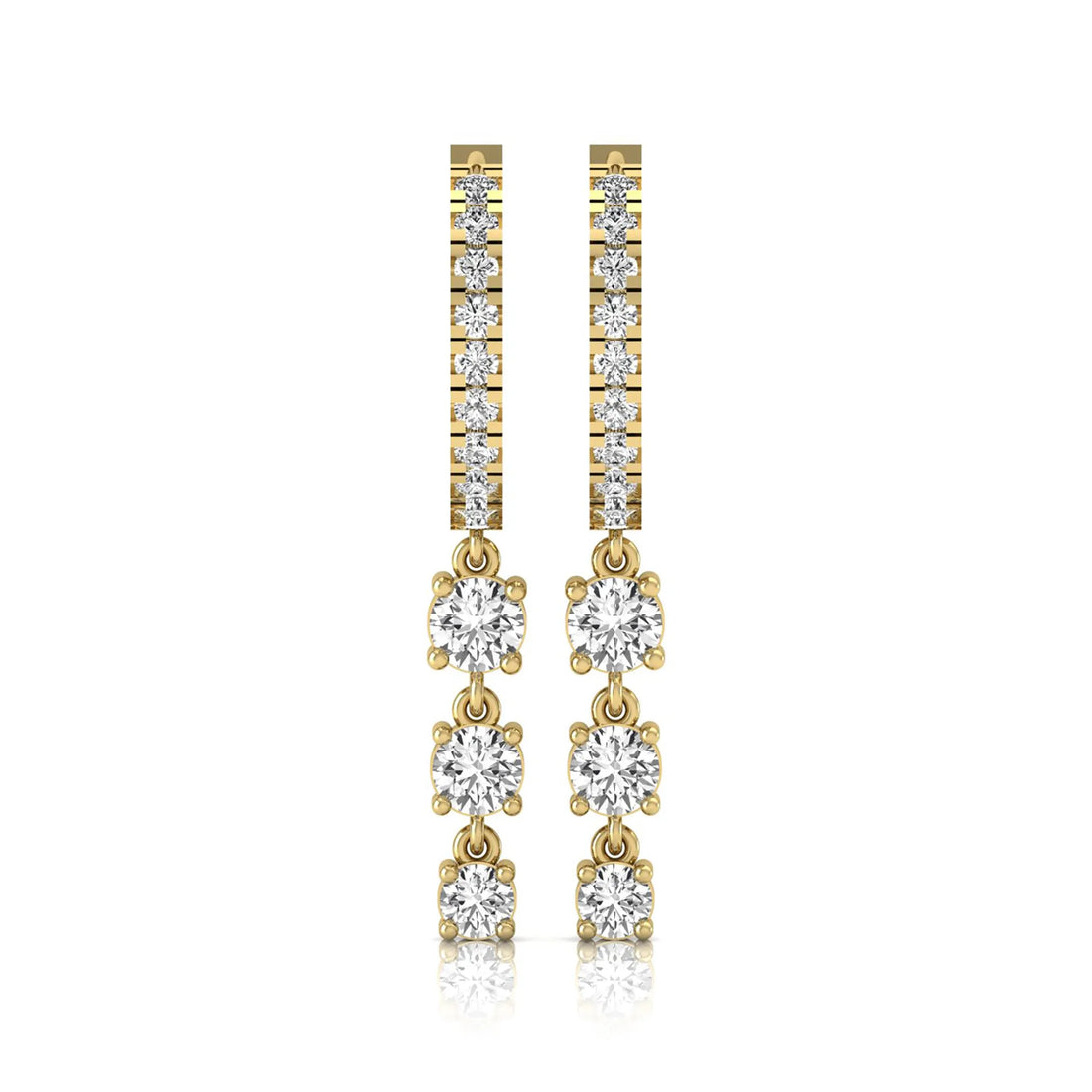 OctaPearl Round Lab Grown Diamond Three-Stone Drop Hoop Earrings