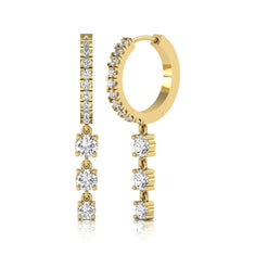 OctaPearl Round Lab Grown Diamond Three-Stone Drop Hoop Earrings