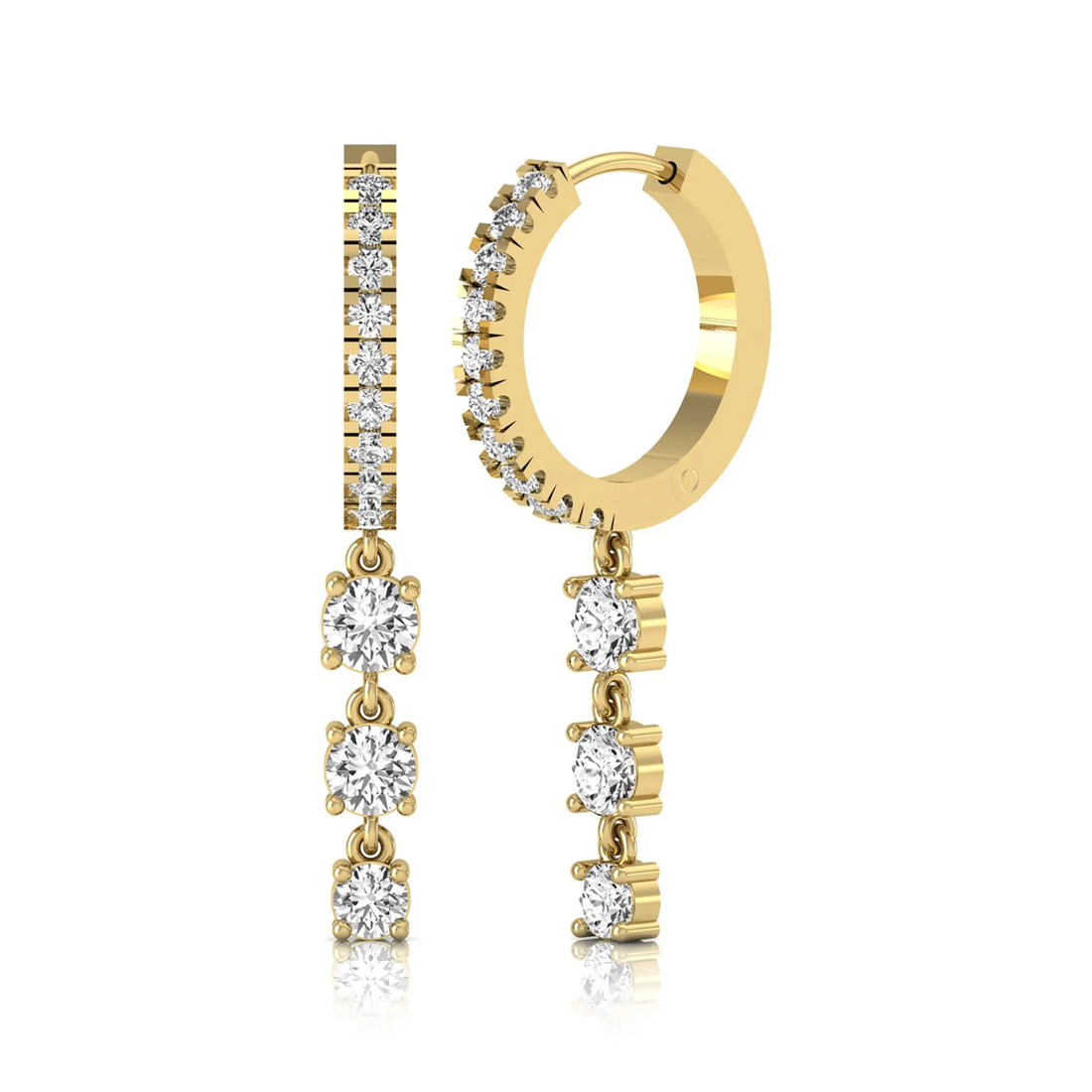 OctaPearl Round Lab Grown Diamond Three-Stone Drop Hoop Earrings