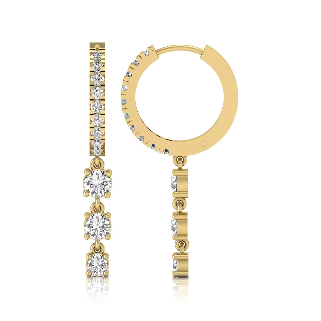 OctaPearl Round Lab Grown Diamond Three-Stone Drop Hoop Earrings