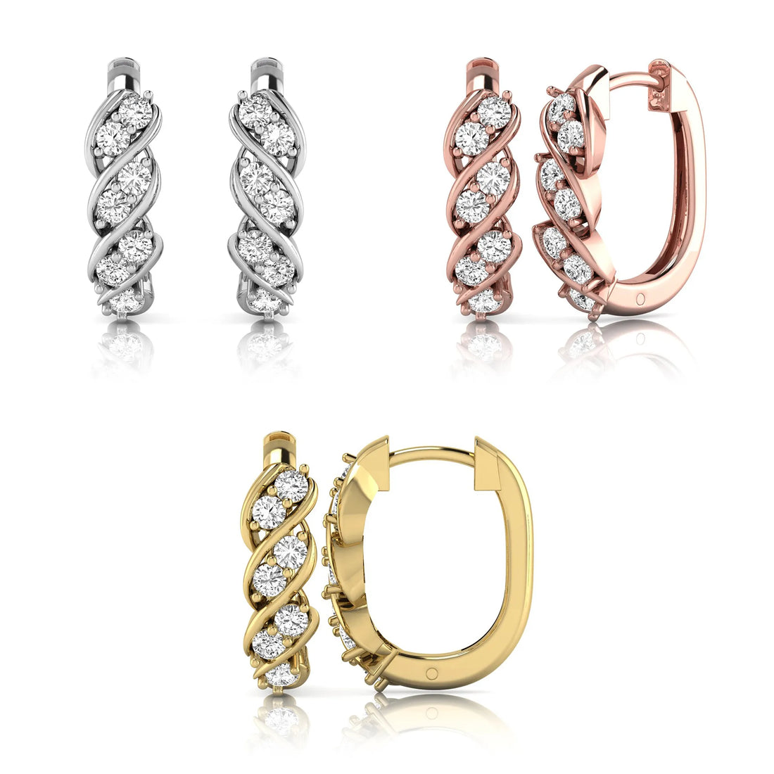 OctaPearl Round Diamond Twisted Hoop Earrings