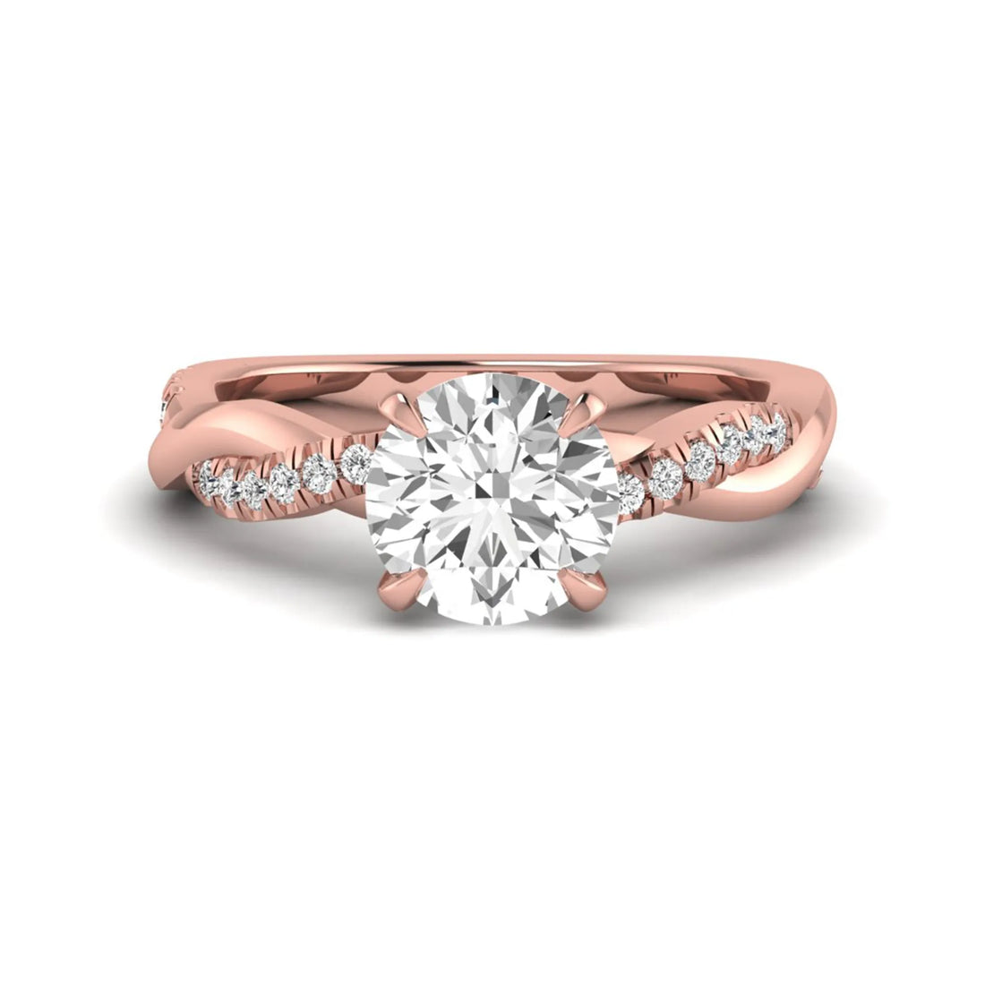 OctaPearl 2 ct Round Cut Lab Grown Diamond Twisted Pavé Engagement Ring