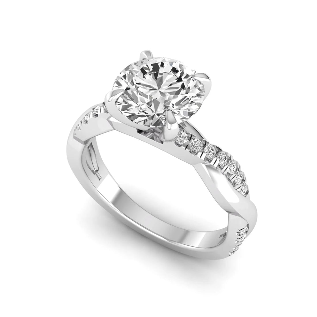 OctaPearl 2 ct Round Cut Lab Grown Diamond Twisted Pavé Engagement Ring
