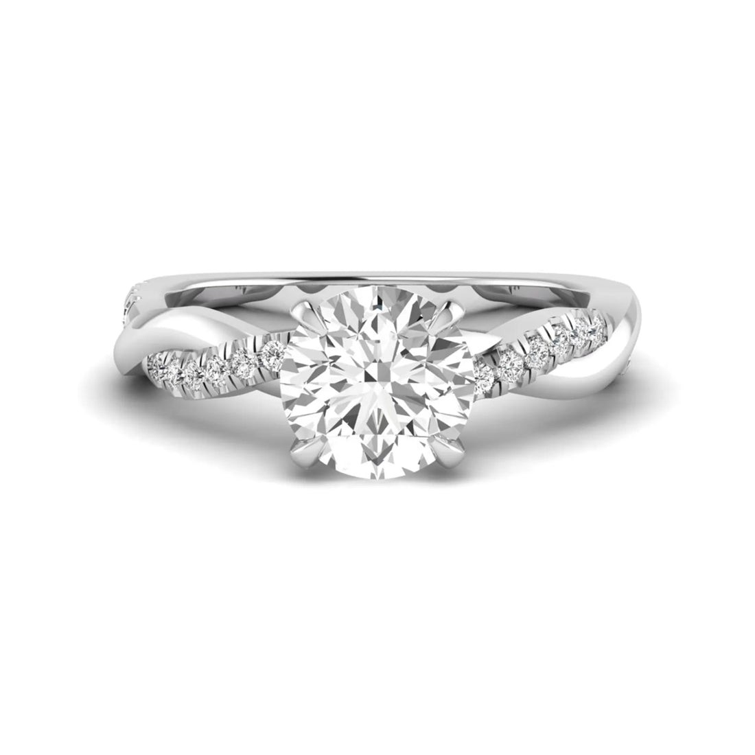 OctaPearl 2 ct Round Cut Lab Grown Diamond Twisted Pavé Engagement Ring