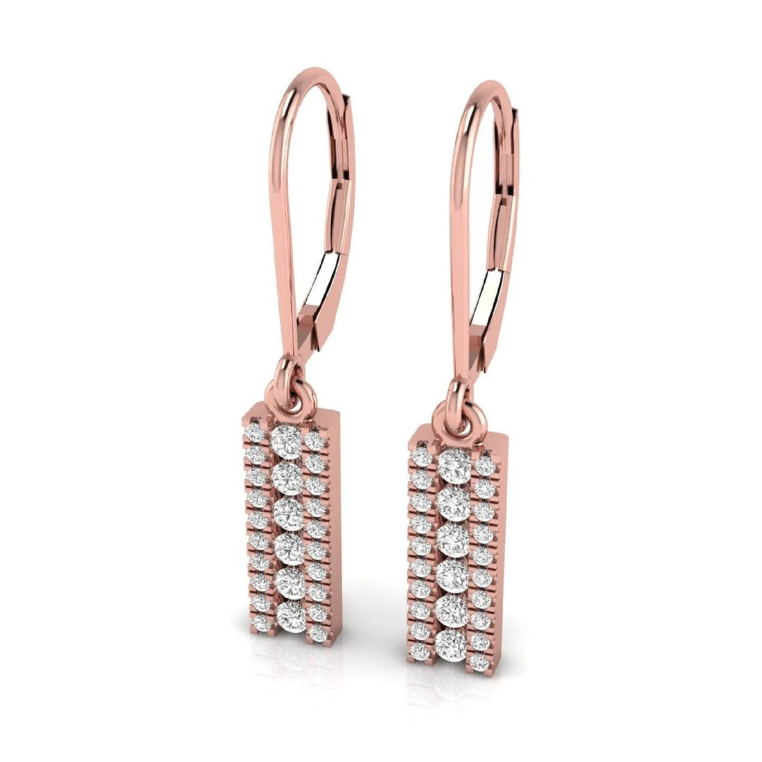 OctaPearl Round Lab Grown Diamond Vertical Bar Drop Earrings