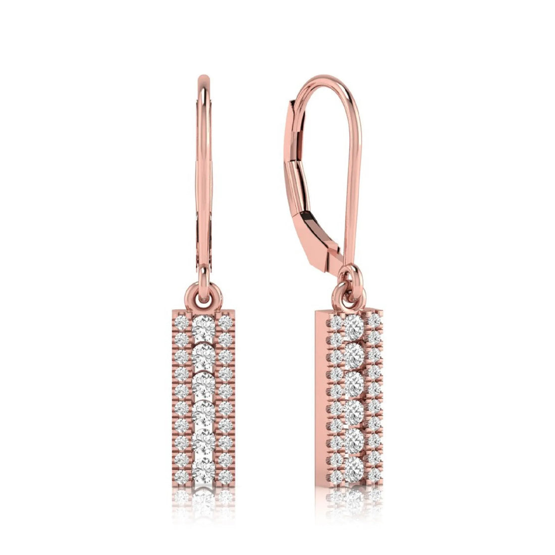 OctaPearl Round Lab Grown Diamond Vertical Bar Drop Earrings