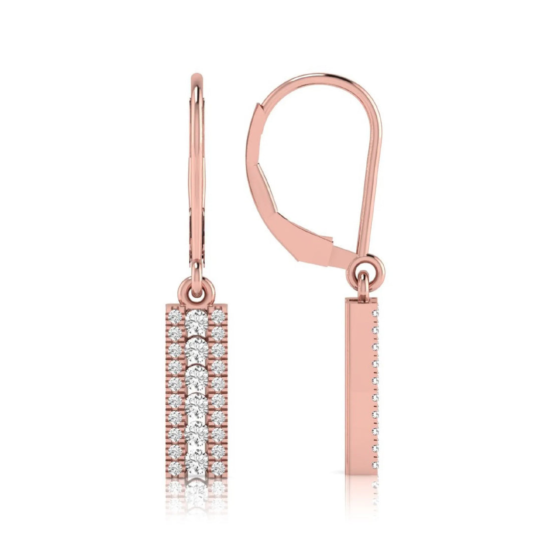 OctaPearl Round Lab Grown Diamond Vertical Bar Drop Earrings