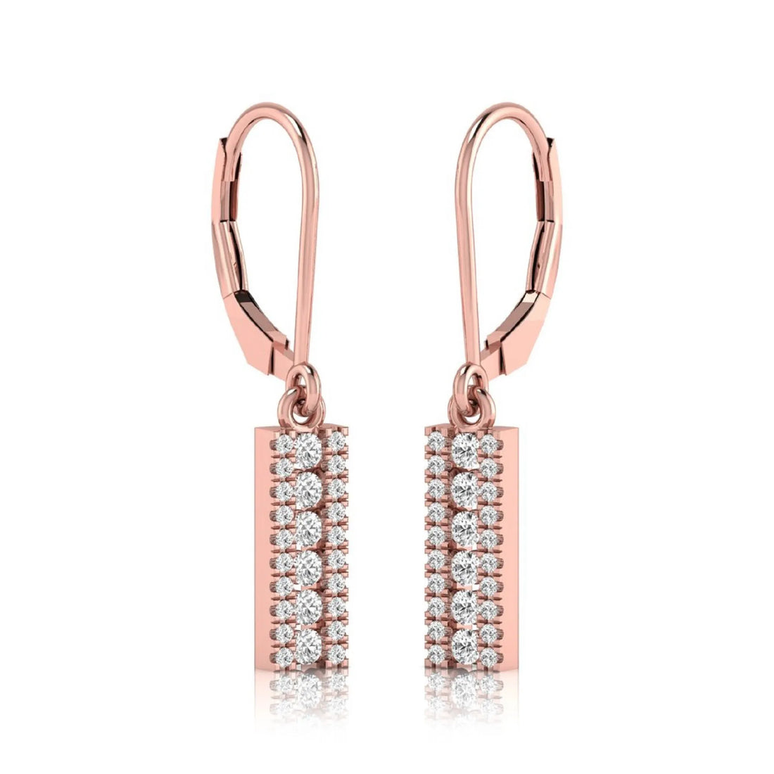 OctaPearl Round Lab Grown Diamond Vertical Bar Drop Earrings