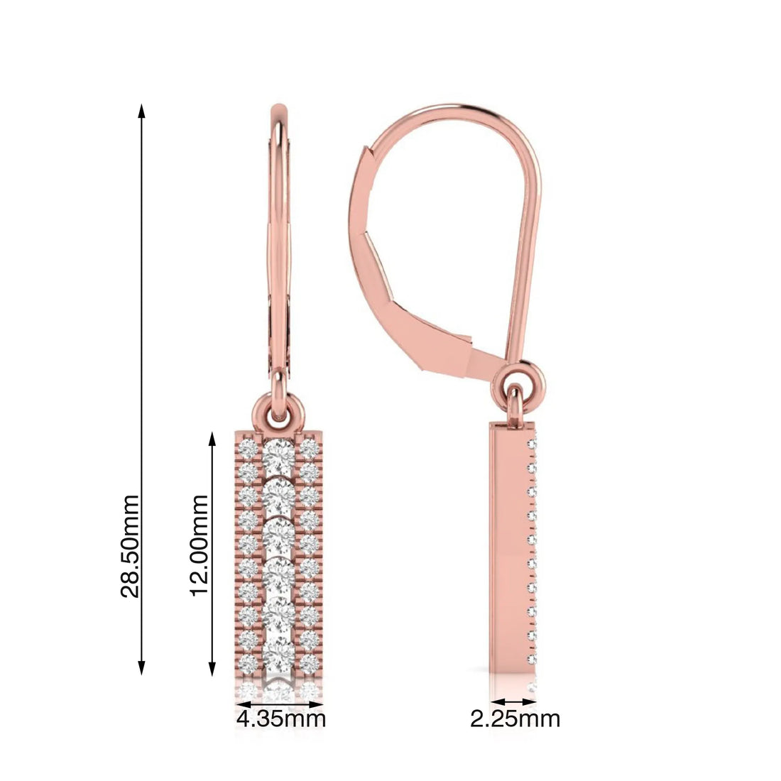 OctaPearl Round Lab Grown Diamond Vertical Bar Drop Earrings