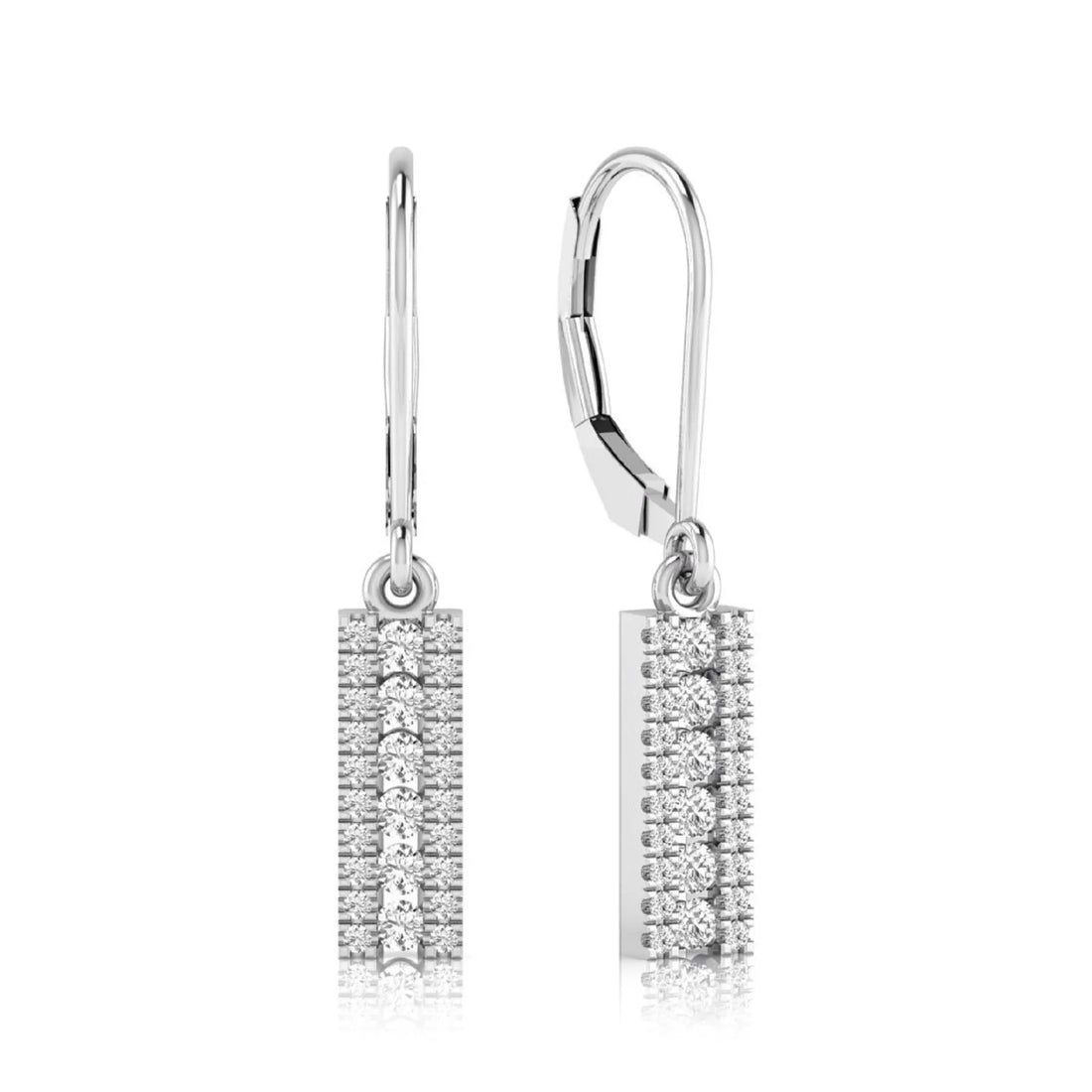 OctaPearl Round Lab Grown Diamond Vertical Bar Drop Earrings